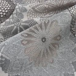 Möbelstoff Polsterstoff Dekostoff Doily Mandala Blumen grau 1,40m Breite