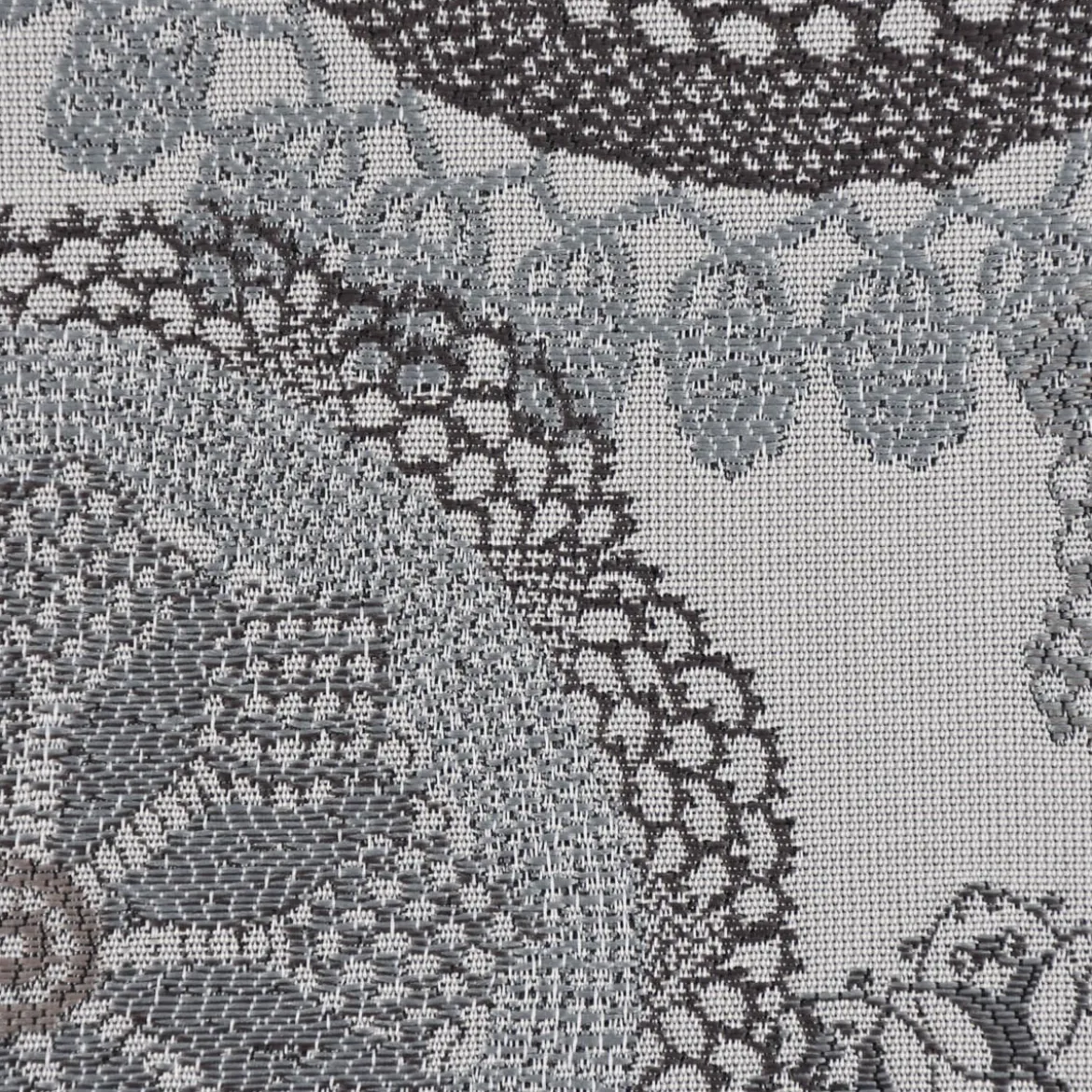 Möbelstoff Polsterstoff Dekostoff Doily Mandala Blumen grau 1,40m Breite