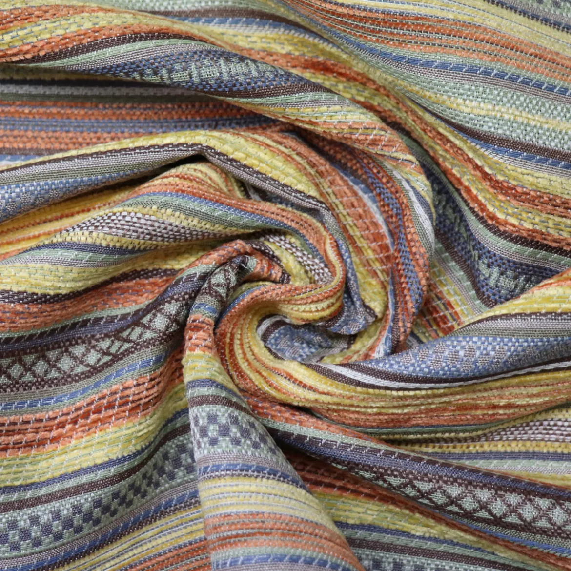 Möbelstoff Polsterstoff KRUMBACH Streifen gelb orange blau 140cm Stoffbreite