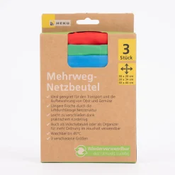 Mehrweg Netzbeutel Polyester blau grün rot verschiedene Größen 3 Stück