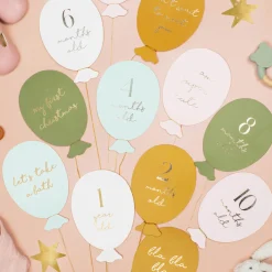 Meilensteinkarten Baby Bildkarten Luftballons 12Stk
