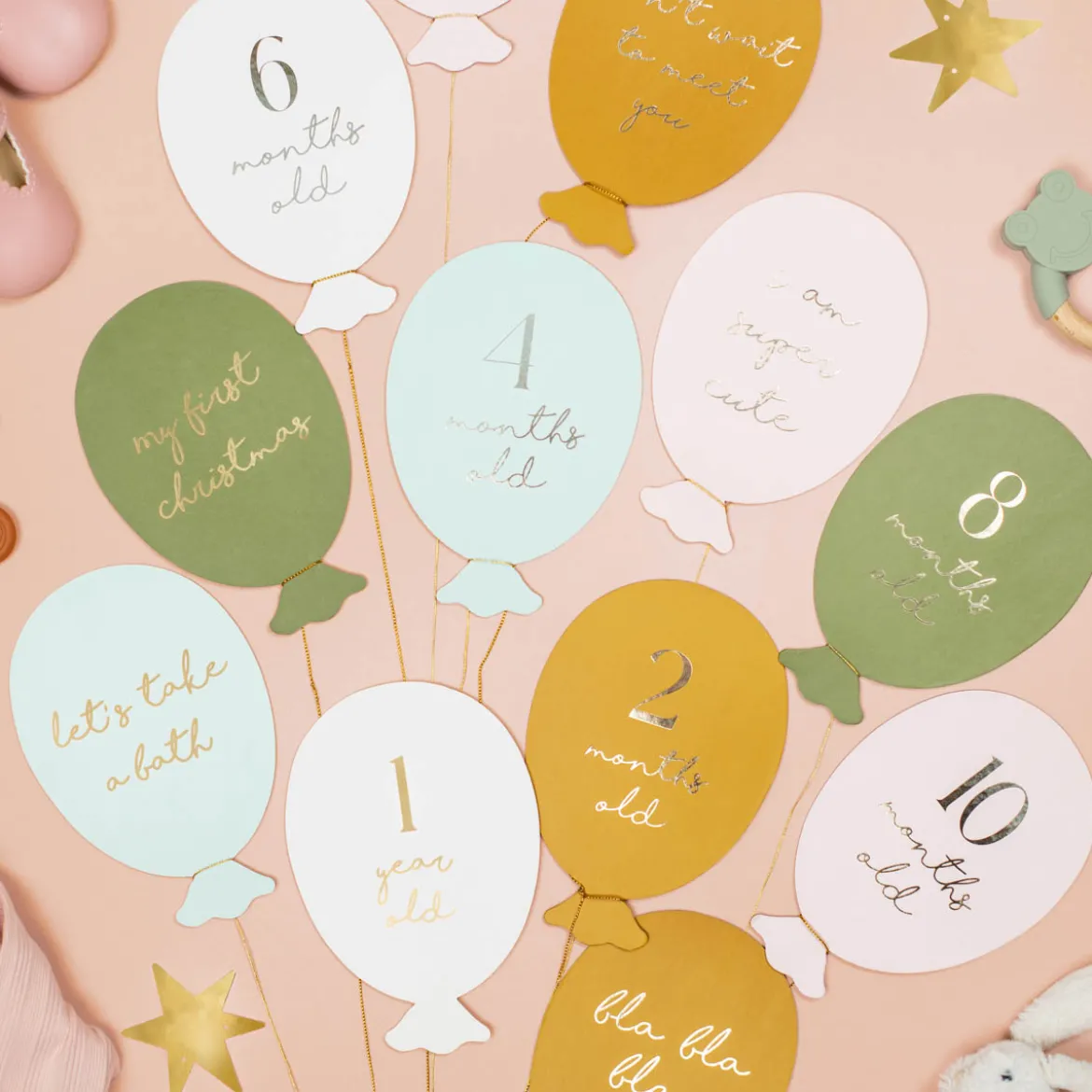 Meilensteinkarten Baby Bildkarten Luftballons 12Stk
