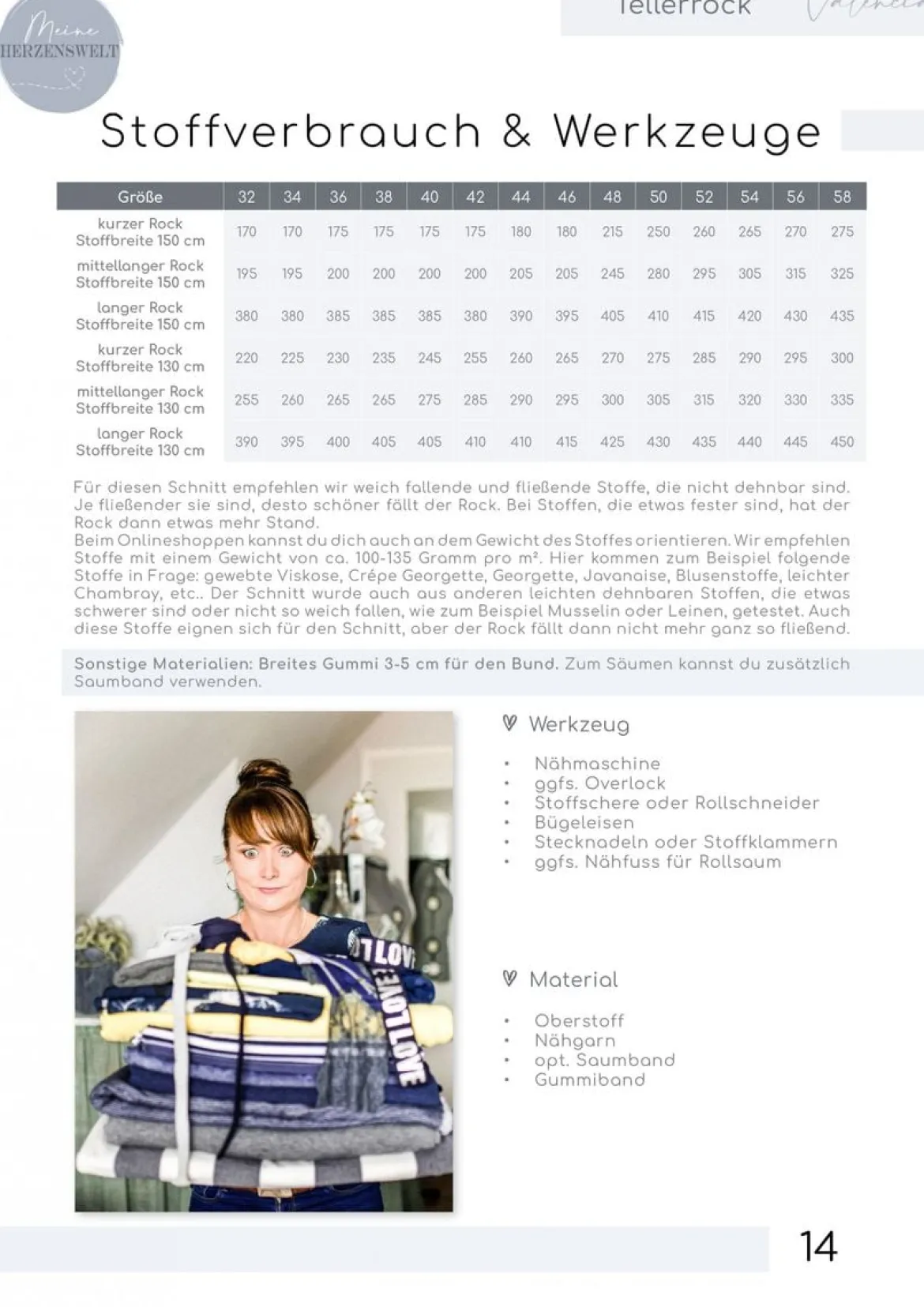 Meine Herzenswelt Damen Schnittmuster Rock Tellerrock Valencia Papierschnittmuster Gr. 32-58