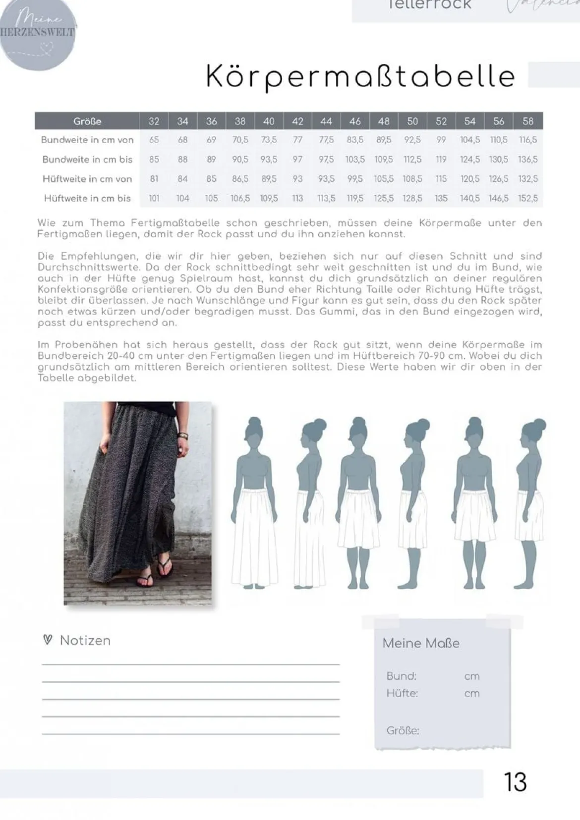 Meine Herzenswelt Damen Schnittmuster Rock Tellerrock Valencia Papierschnittmuster Gr. 32-58
