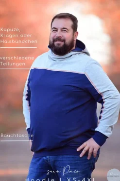 Meine Herzenswelt Herren Schnittmuster Hoodie sein Paco Papierschnittmuster Gr. XS-4XL