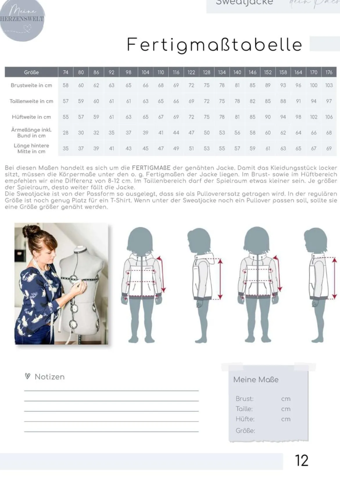 Meine Herzenswelt Kinder Schnittmuster Sweatjacke dein Paco Papierschnittmuster Gr. 74-176