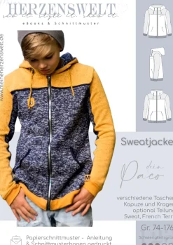 Meine Herzenswelt Kinder Schnittmuster Sweatjacke dein Paco Papierschnittmuster Gr. 74-176