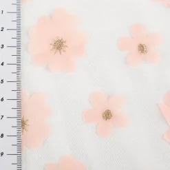 Mesh Stoff mit 3D Blüten pastell 1,32m Breite