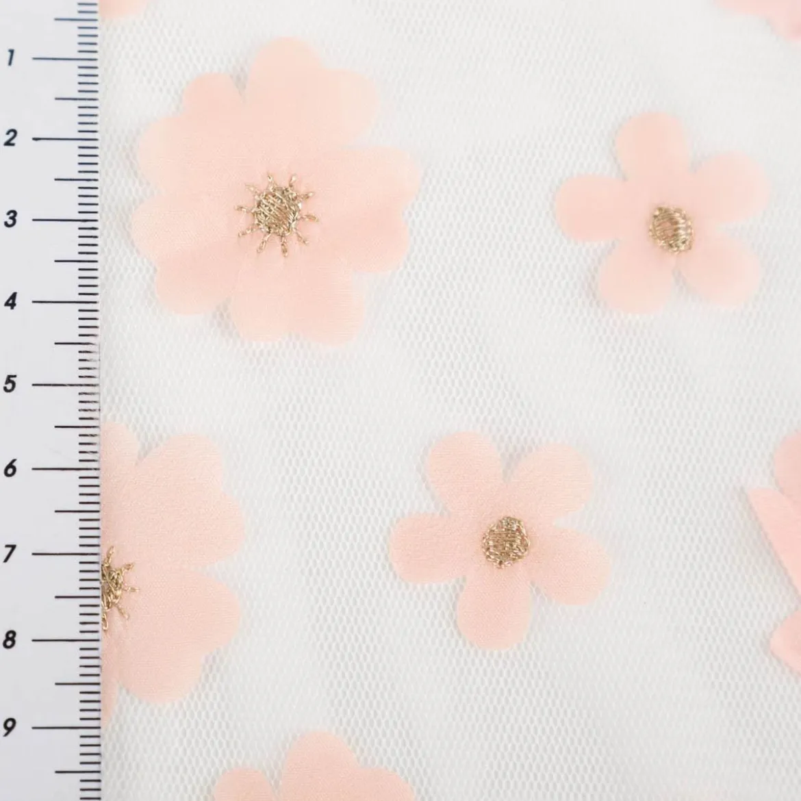 Mesh Stoff mit 3D Blüten pastell 1,32m Breite