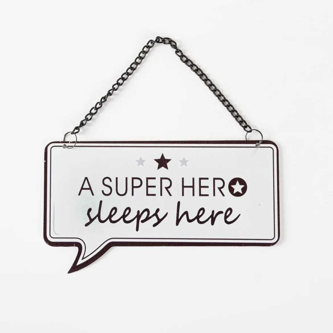 Metallschild A Super Hero Sleeps Here in der Größe 14x9cm von Clayre & Eef