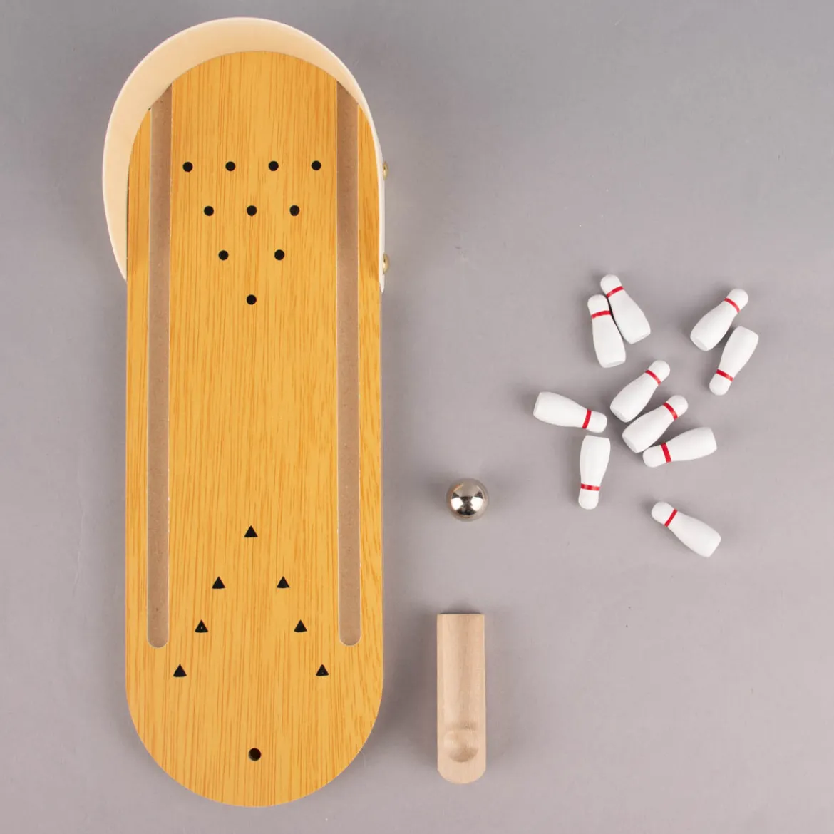 Mini Bowling Spiel Holz natur 30x10cm