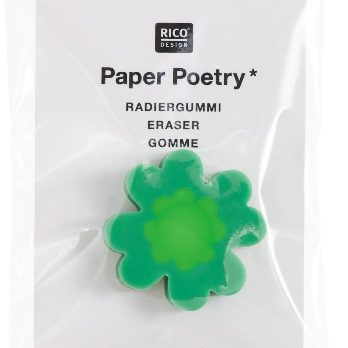 Mini-Radiergummi Kleeblatt neongrün 2,5x2,5x0,7cm von Rico Design