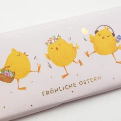 Mini-Schokotafel "Fröhliche Ostern" Küken goldveredelt 30g von Grafik Werkstatt
