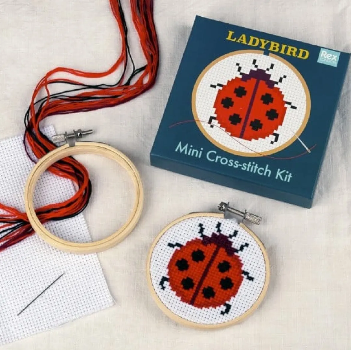 Mini Stick-Set Marienkäfer mit Stickring 15,5cm Durchmesser von Rex London