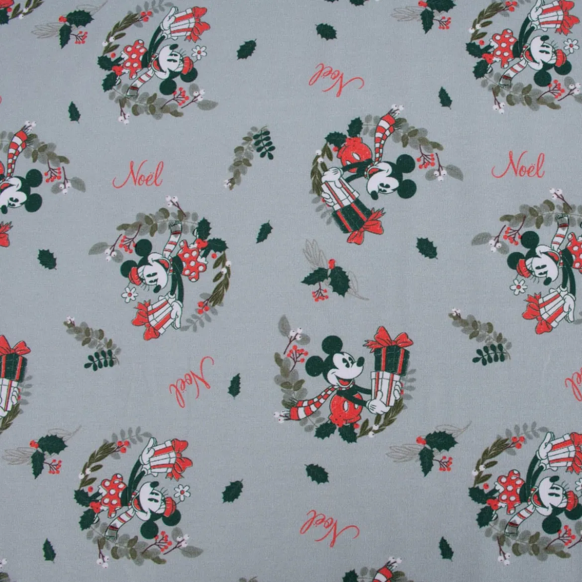 Minnie & Mickey French Terry Digitaldruck Weihnachten grau 1,58m Breite