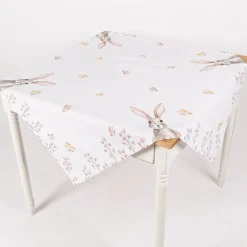 Mitteldecke Kaninchen Blumen und Schmetterling aus Baumwolle weiß braun beige 100x100cm von Clayre & Eef