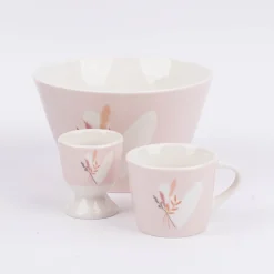 Müslischale aus Porzellan Herz mit Strauß rosa pastell 14x9cm von der Schreibkram Manufaktur