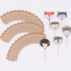 Muffin Cupcake Förmchen und Stecker 6er Set Waldfreunde braun 5x7,5x5cm