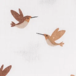Musselin Stoff aus Baumwolle Vögel Kolibri offweiß braun 1,35m Breite