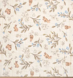 Musselin Stoff Baumwolle Ariella Häschen Blumen ecru grün hellblau 1,30m Breite