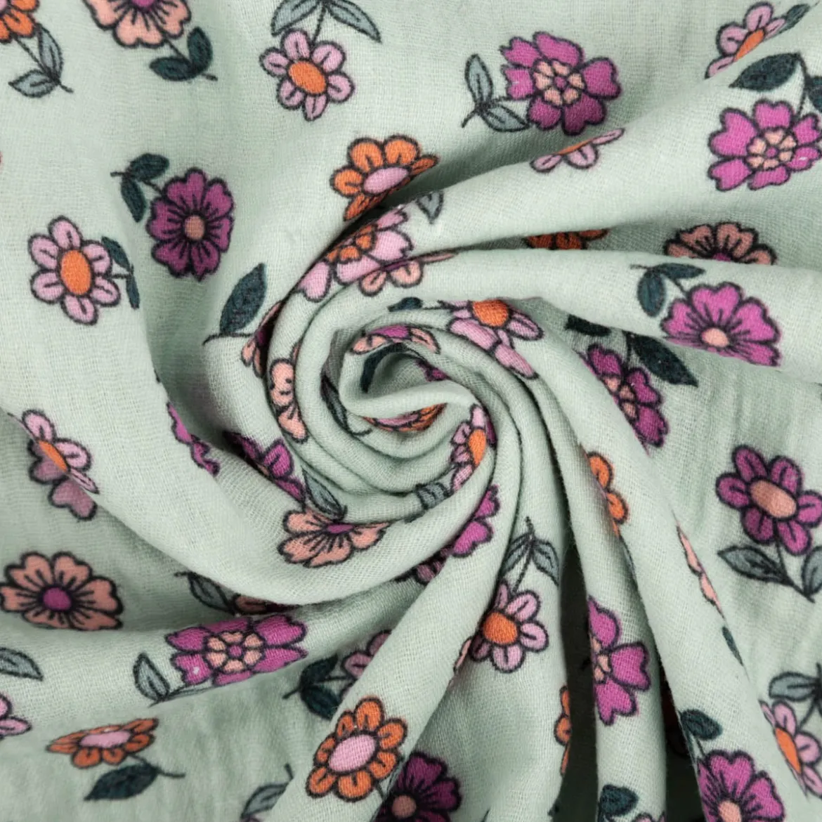 Musselin Stoff Baumwolle Blümchen mintgrün rosa 1,30m Breite