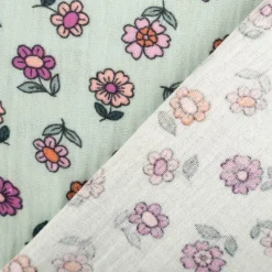 Musselin Stoff Baumwolle Blümchen mintgrün rosa 1,30m Breite
