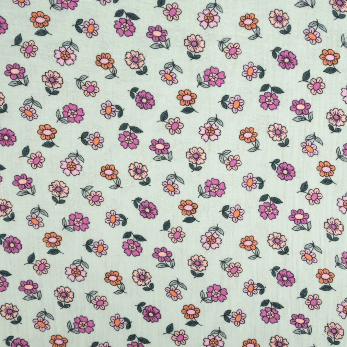 Musselin Stoff Baumwolle Blümchen mintgrün rosa 1,30m Breite