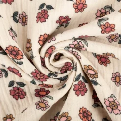 Musselin Stoff Baumwolle Blümchen ecru rosa rot 1,30m Breite