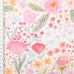 Musselin Stoff Baumwolle Blumen Digitaldruck weiß rosa 1,32m Breite