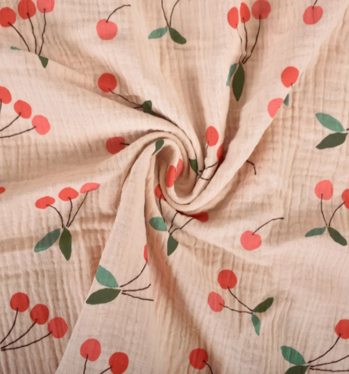 Musselin Stoff Baumwolle Clafoutis Kirschen nude-rosa rot 1,30m Breite