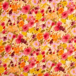 Musselin Stoff Baumwolle Digitaldruck Rebecca Blüten orange gelb rosa 1,30m Breite