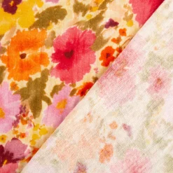 Musselin Stoff Baumwolle Digitaldruck Rebecca Blüten orange gelb rosa 1,30m Breite