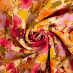 Musselin Stoff Baumwolle Digitaldruck Rebecca Blüten orange gelb rosa 1,30m Breite