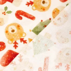 Musselin Stoff Baumwolle Digitaldruck Rufo Weihnachtsbären Zuckerstangen ecru rot 1,30m Breite