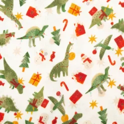 Musselin Stoff Baumwolle Digitaldruck Dinoel Weihnachtsdinos weiß grün 1,30m Breite