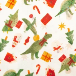 Musselin Stoff Baumwolle Digitaldruck Dinoel Weihnachtsdinos weiß grün 1,30m Breite