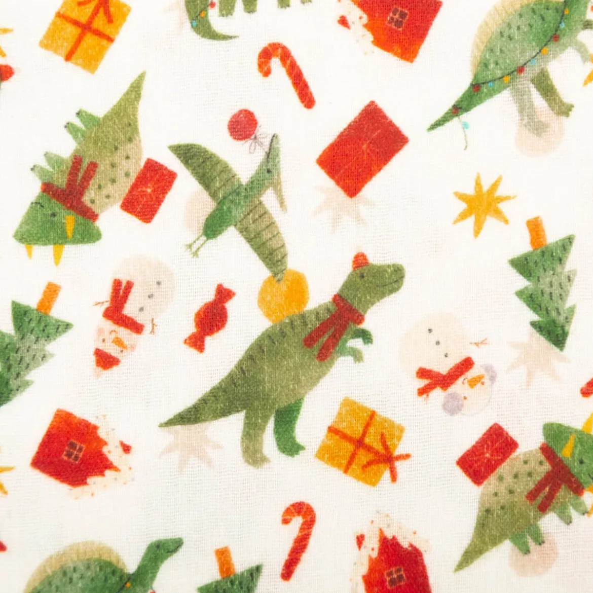 Musselin Stoff Baumwolle Digitaldruck Dinoel Weihnachtsdinos weiß grün 1,30m Breite