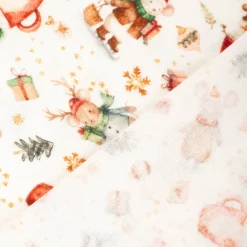 Musselin Stoff Baumwolle Digitaldruck Bizi Weihnachtsmäuse Tassen weiß rot 1,30m Breite