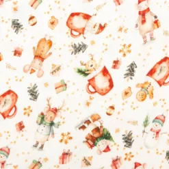 Musselin Stoff Baumwolle Digitaldruck Bizi Weihnachtsmäuse Tassen weiß rot 1,30m Breite