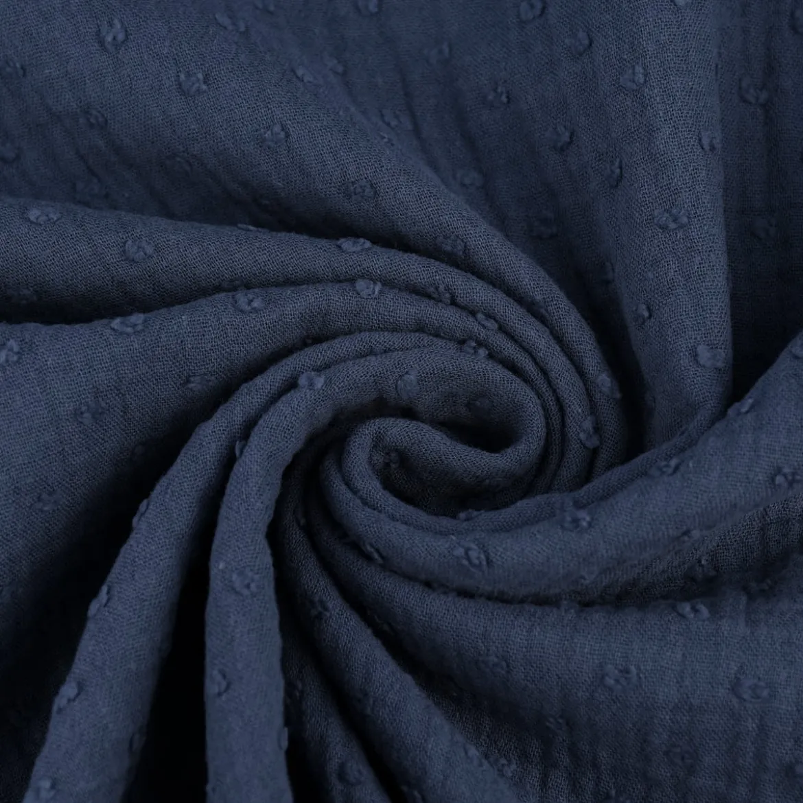 Musselin Stoff Baumwolle DOBBY Knötchen einfarbig jeansblau 1,35m Breite