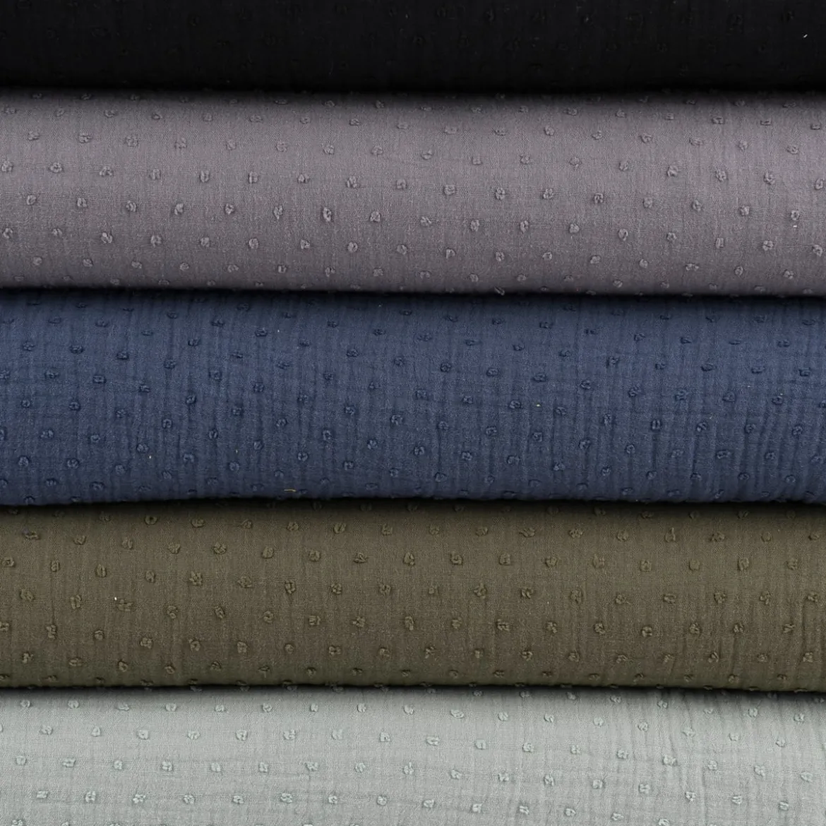 Musselin Stoff Baumwolle DOBBY Knötchen einfarbig jeansblau 1,35m Breite