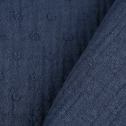 Musselin Stoff Baumwolle DOBBY Knötchen einfarbig jeansblau 1,35m Breite