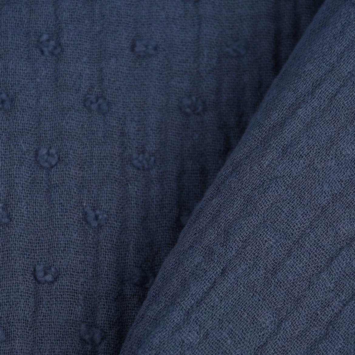 Musselin Stoff Baumwolle DOBBY Knötchen einfarbig jeansblau 1,35m Breite
