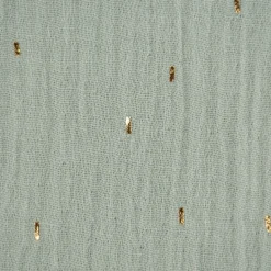 Musselin Stoff Baumwolle Foliendruck Konfetti Striche einfarbig altgrün goldfarbig 1,35m Breite