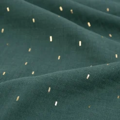 Musselin Stoff Baumwolle Foliendruck Konfetti Striche einfarbig dunkelgrün goldfarbig 1,35m Breite