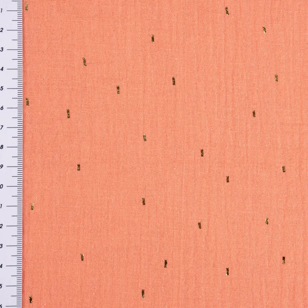 Musselin Stoff Baumwolle Foliendruck Konfetti Striche einfarbig apricot goldfarbig 1,35m Breite