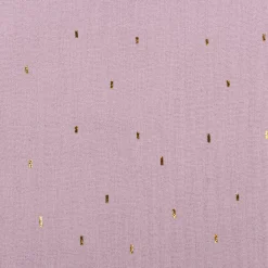 Musselin Stoff Baumwolle Foliendruck Konfetti Striche einfarbig hell violett goldfarbig 1,35m Breite