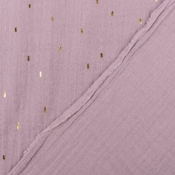 Musselin Stoff Baumwolle Foliendruck Konfetti Striche einfarbig hell violett goldfarbig 1,35m Breite