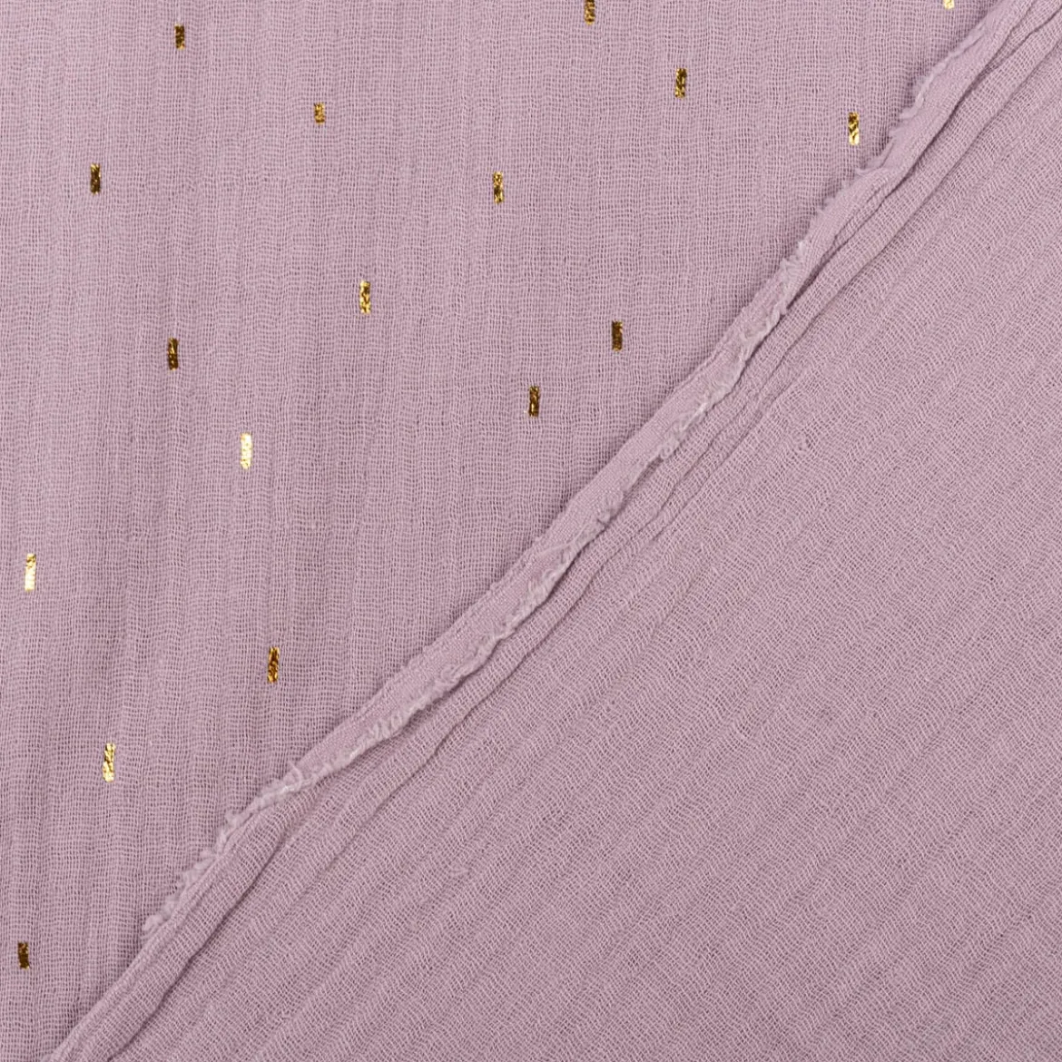 Musselin Stoff Baumwolle Foliendruck Konfetti Striche einfarbig hell violett goldfarbig 1,35m Breite