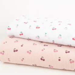 Musselin Stoff Baumwolle Kirschen rosa 1,33m Breite